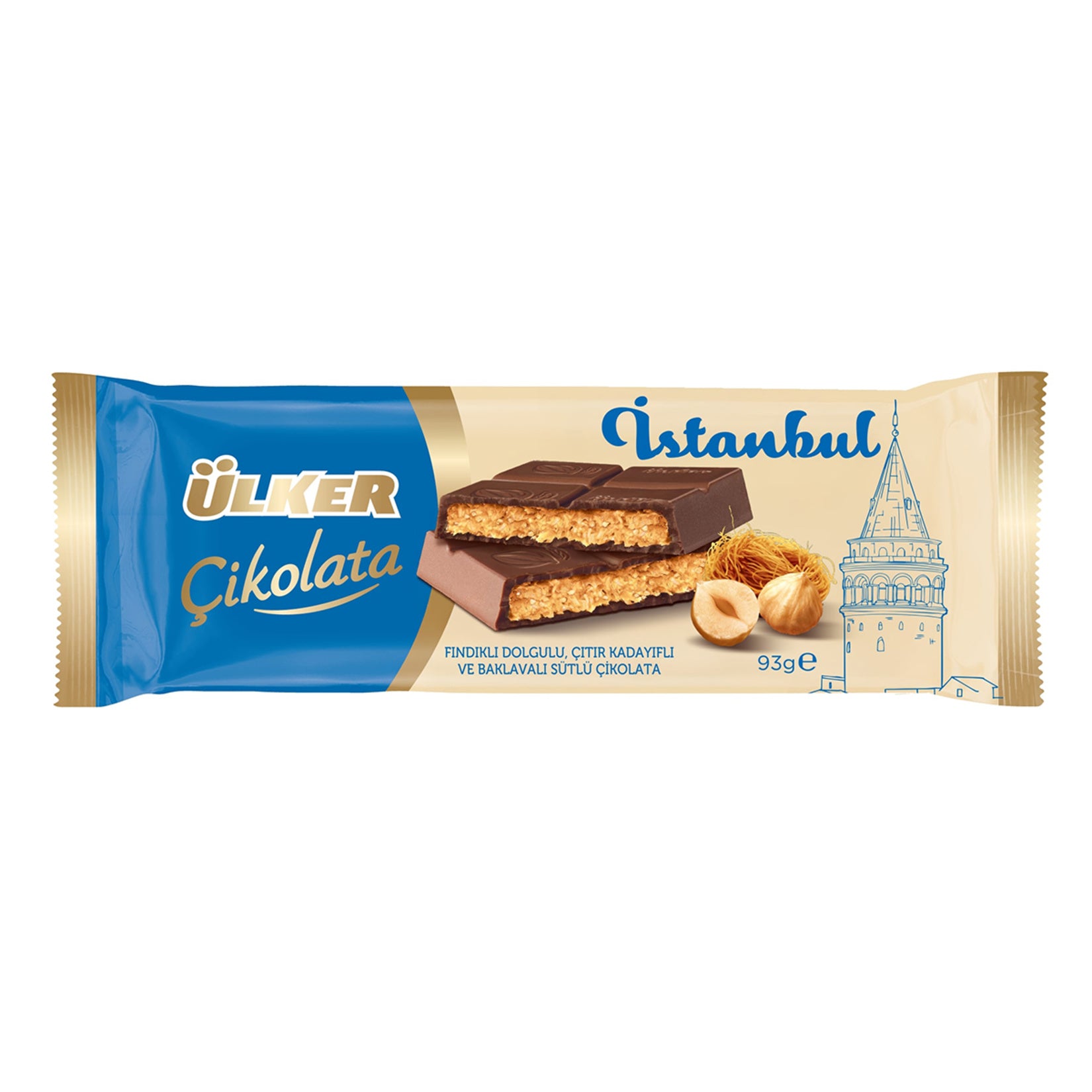 Ulker Istanbul Chocolate w/Hazelnut & Kadayif 93g - Ülker Istanbul Çikolatası Fındık ve Çıtır Kadayıflı