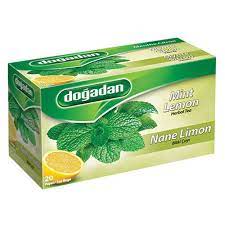 Box of Doğadan Mint & Lemon Peel Herbal Infusion tea bags with green and yellow packaging.