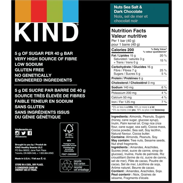 KIND Nuts Sea Salt & Dark Chocolate Bar – 40g (12 Count Box)