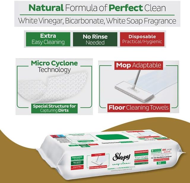Sleepy Easy Clean Mop Compatible Cleaning Wipes White Soap Additive 50 Sheets