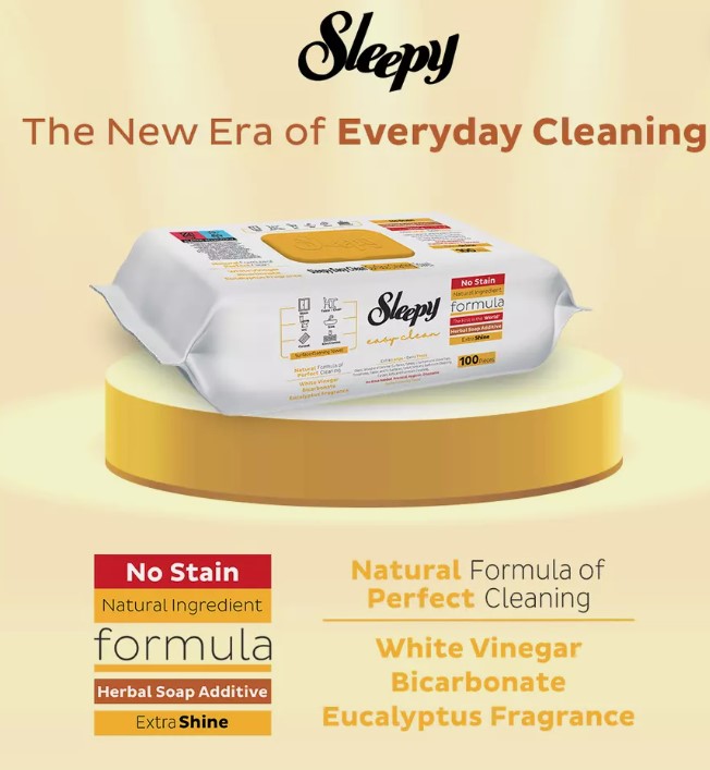 Sleepy Easy Clean Surface Cleaning Towel 100pcs (White Vinegar)