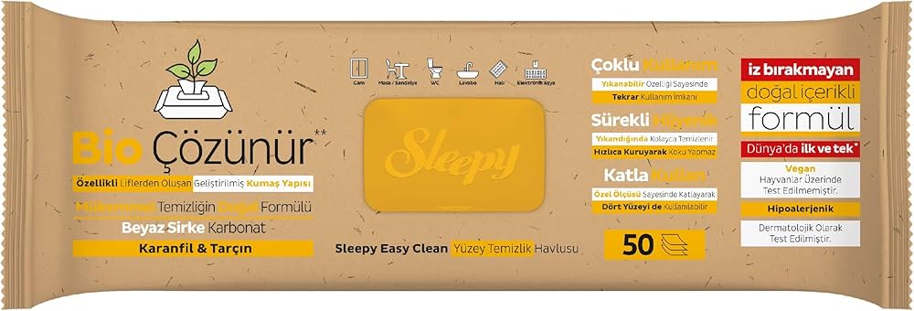 Sleepy Surface Cleaner White Vinegar Clove Cinnamon – 50 Sheets - Sleepy Bio Cozunur Yuzey Temizlik Bezi