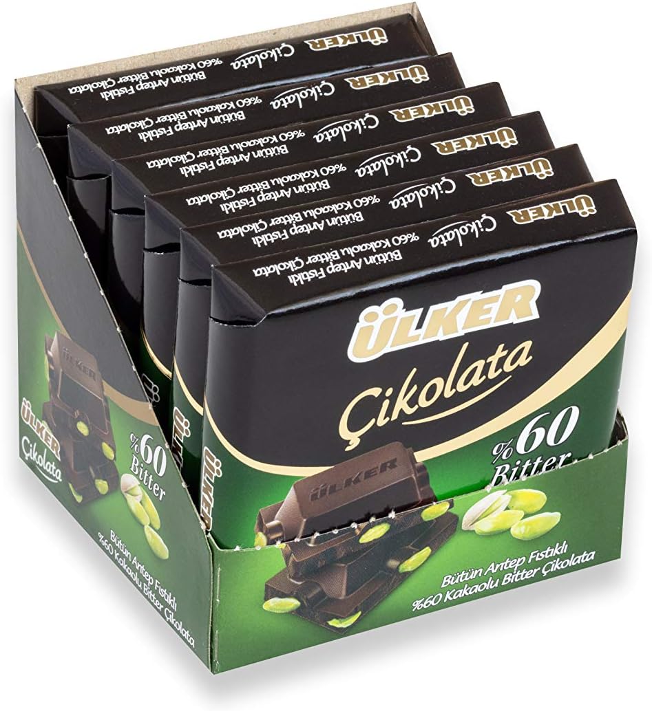 Ulker %60 Bitter Chocolate w/Pistachio 70g - Ülker %60 Bitterli ve Antep Fıstıklı Çikolata