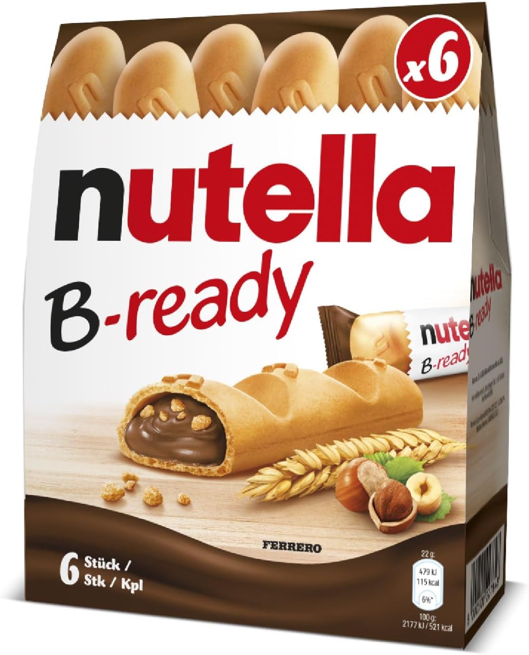 Nutella B-Ready 132g (6 Individually Wrapped Crispy Wafers with Creamy Nutella Filling)