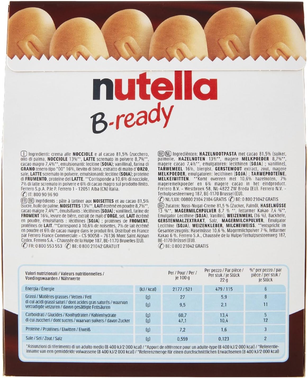 Nutella B-Ready 132g (6 Individually Wrapped Crispy Wafers with Creamy Nutella Filling)