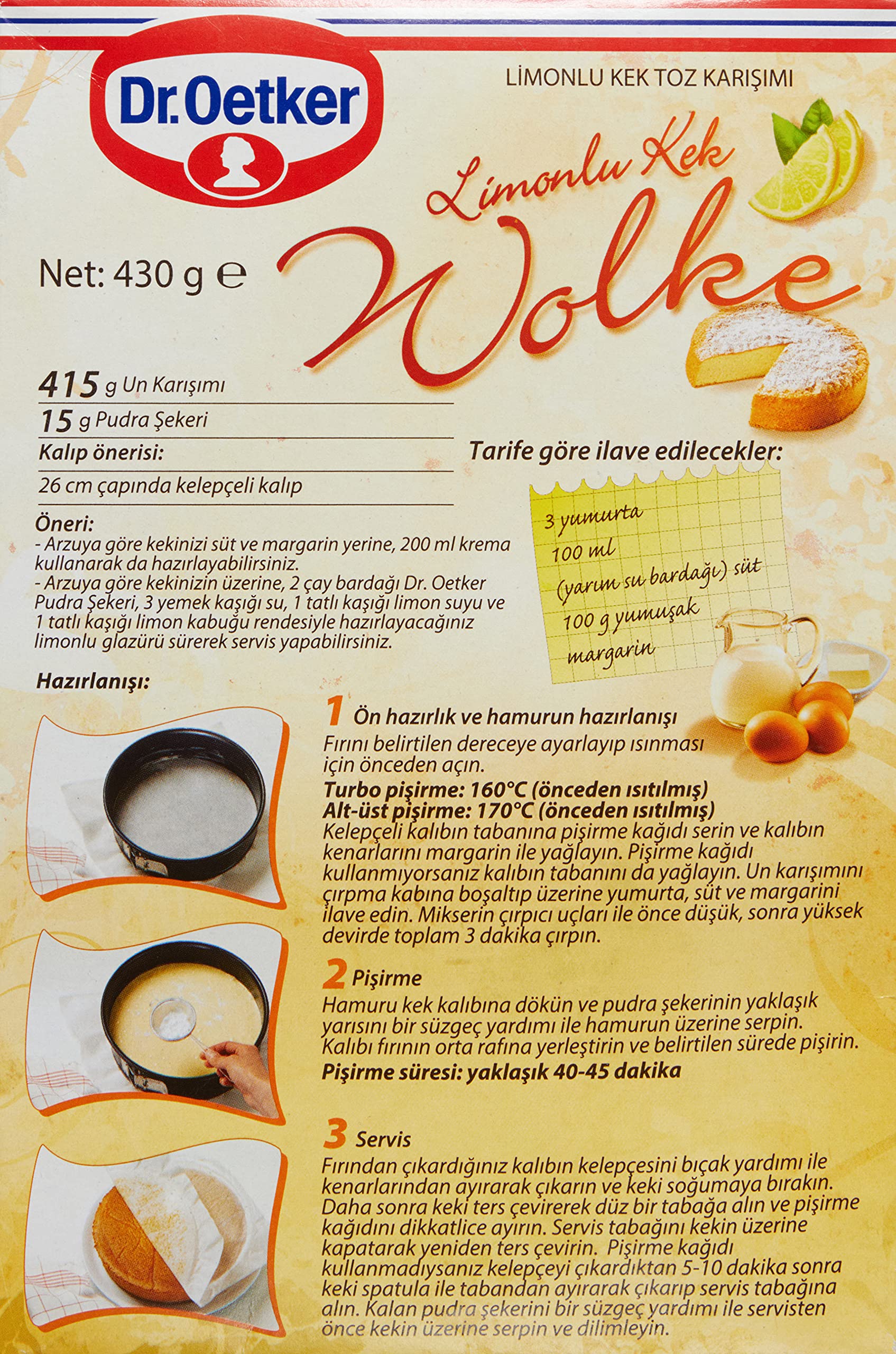 Dr. Oetker Wolke Lemon Cake Mix 430g - Dr. Oetker Limonlu Wolke Kek Karışımı
