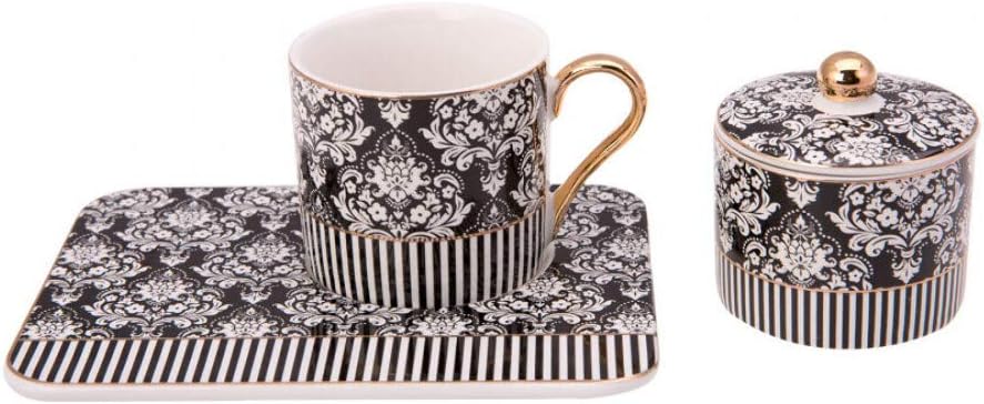Karaca Queen Black 2 Person Espresso & Turkish Coffee Cup Set With Decorative Plate