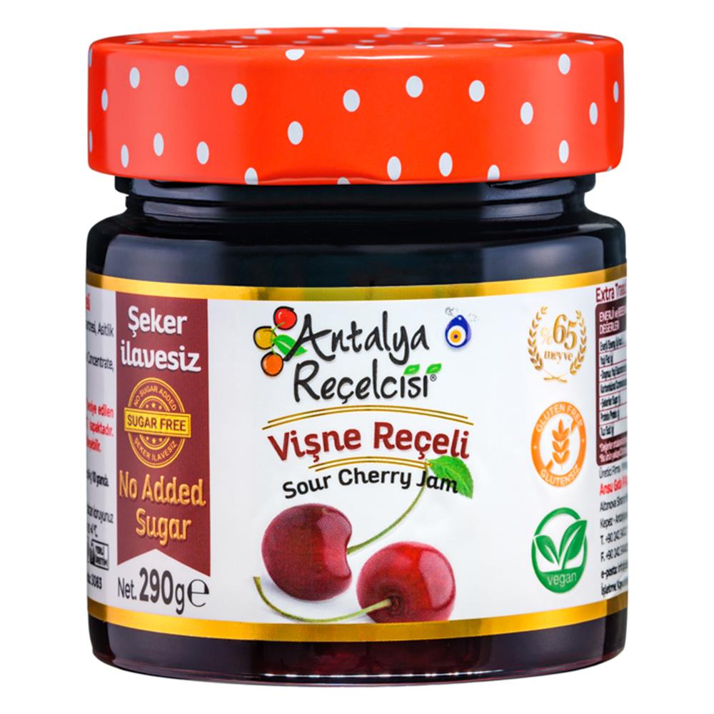 Antalya Recelcisi No Added Sugar Sour Cherry Jam 290g - Şeker İlavesiz Vişne Reçeli
