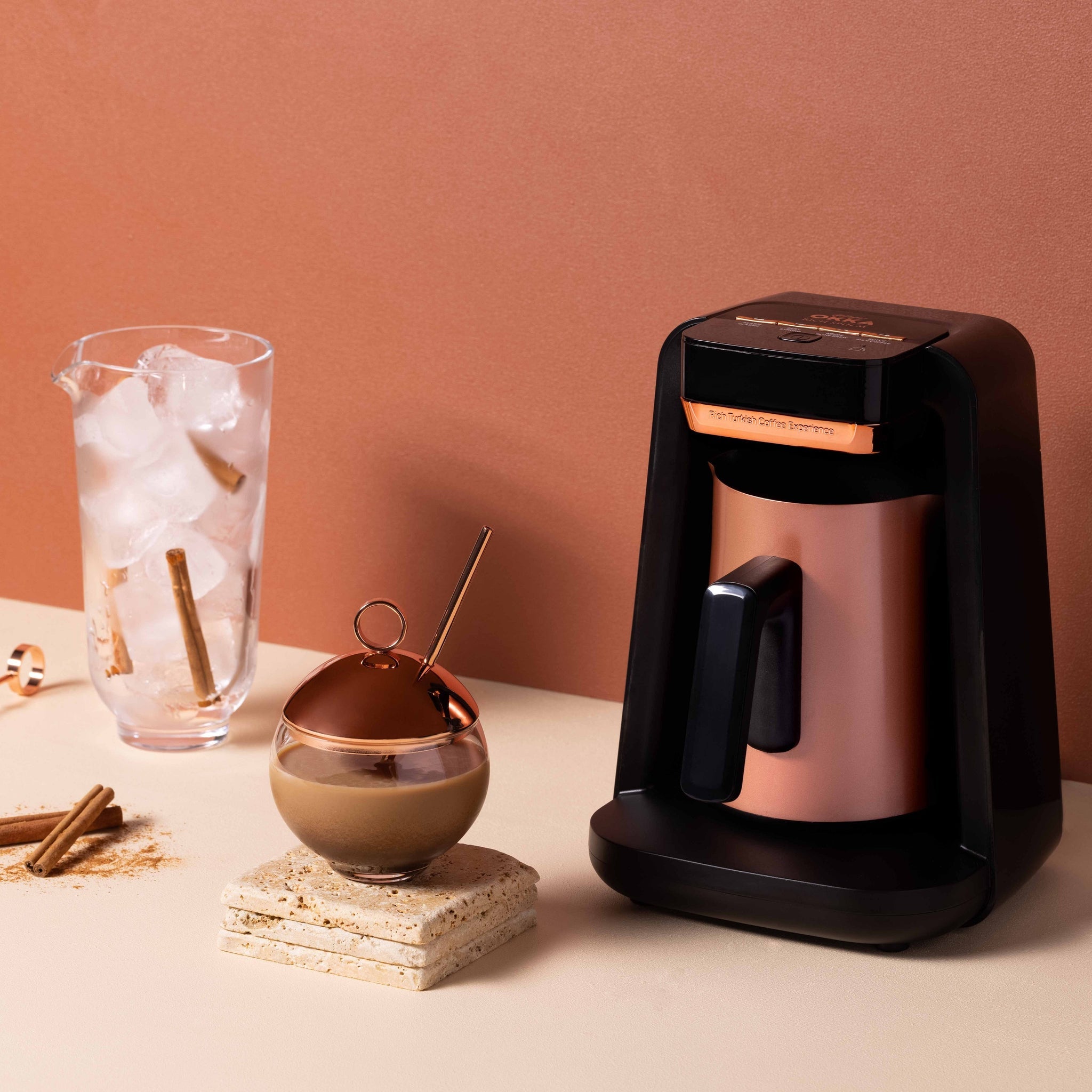 Arzum Okka Rich Automatic Turkish Coffee and Hot Beverage Maker, Velvetiser, 120V, Black/Copper