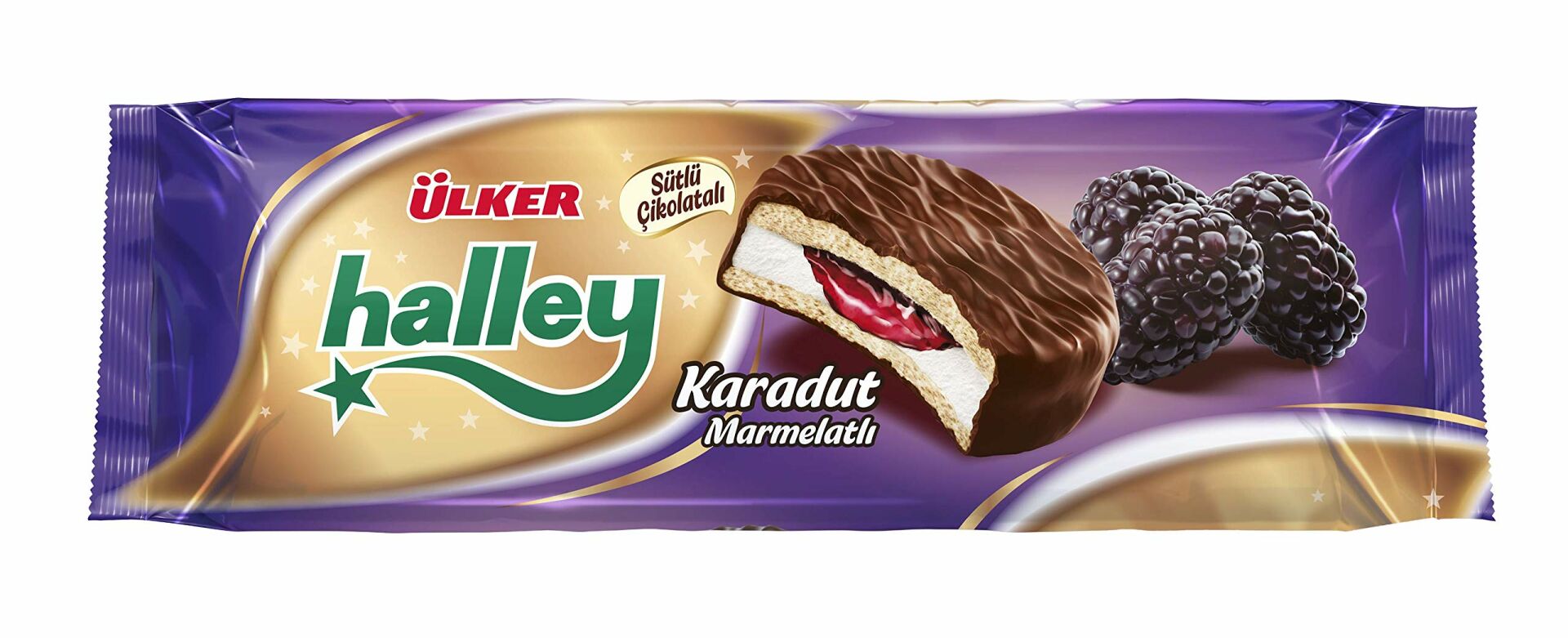 Ulker Halley - Chocolate Coated Sandwich Biscuits w/Black Mulberry 8 Pieces 236 G