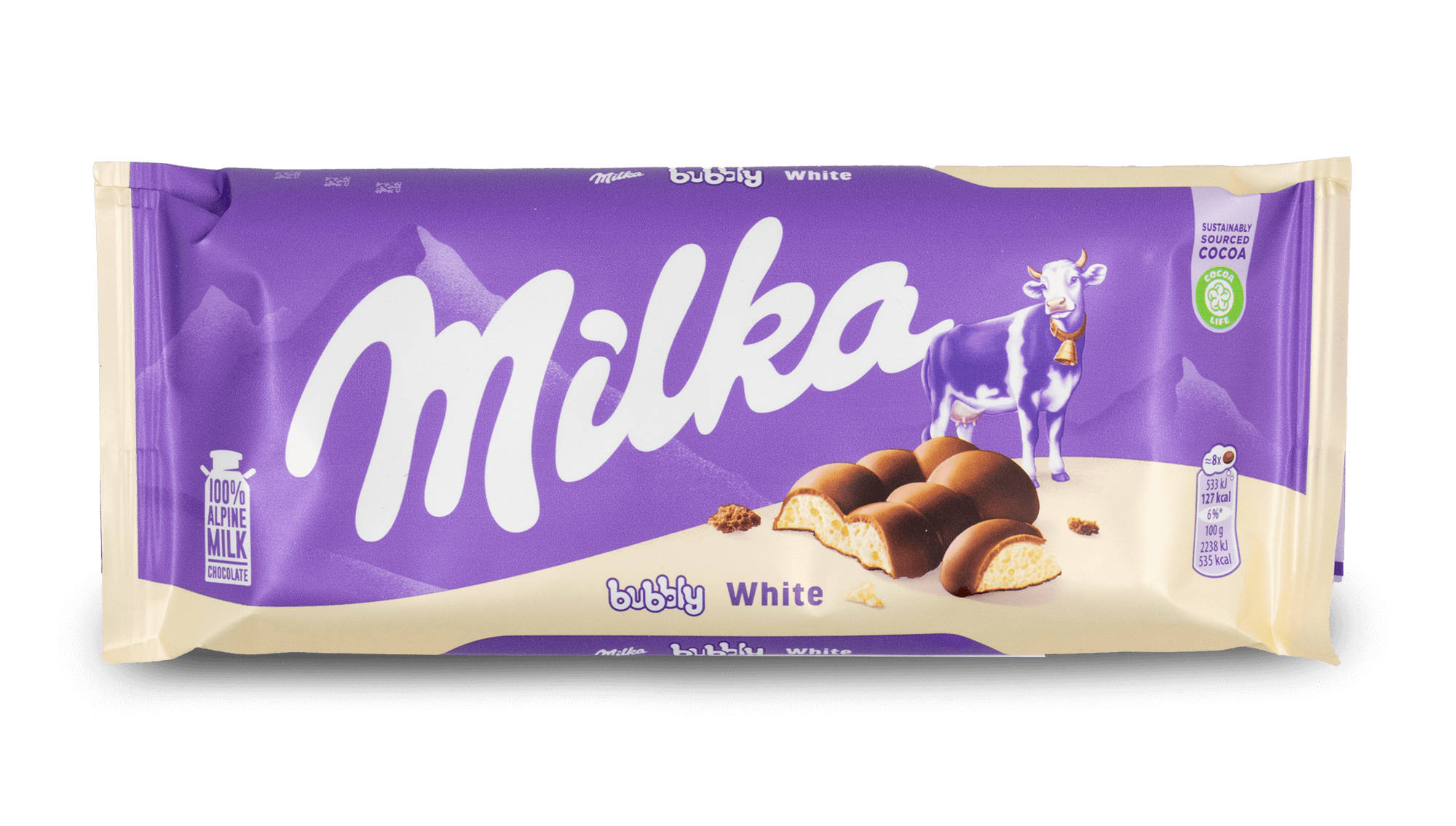 Milka White Chocolate Bubbly 100g